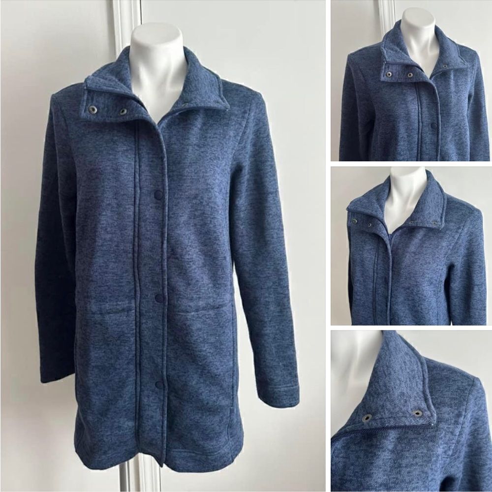 Lands' End Heather Steel Blue Sweater Fleece Long Zip Jacket Tunic Medium M